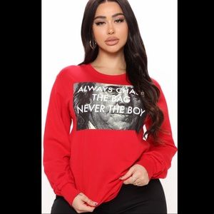 BRAND NEW FASHION NOVA “CHASE THE BAG NEVER THE BOY” LONG SLEEVE TOP